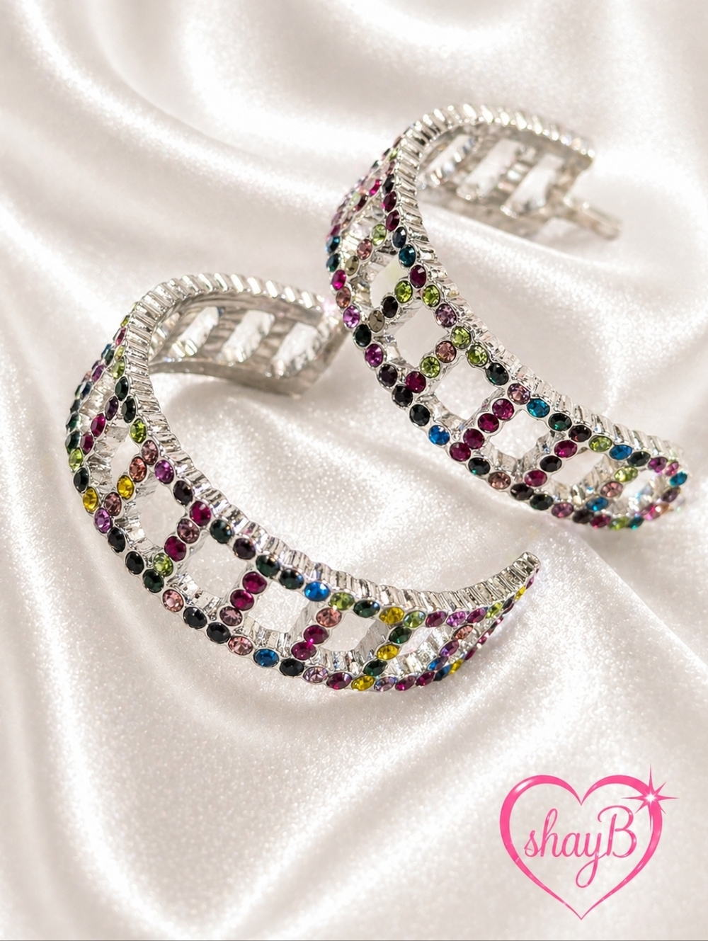 Multicolor Crystal Hoop Earrings - Silver Tone